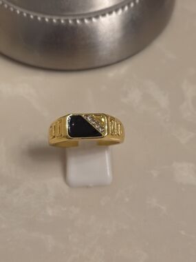 Gold-Tone Men’s Black Inlay Ring with Accent Stones